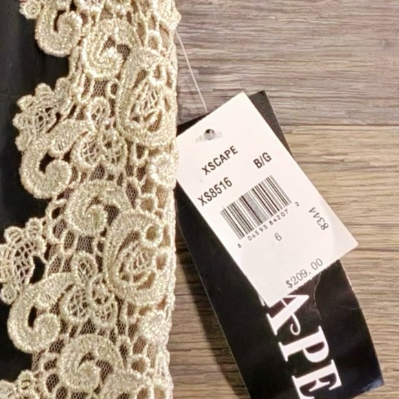 Xscape Black Midi Dress with Elegant Cream Lace - Picture 6 of 10